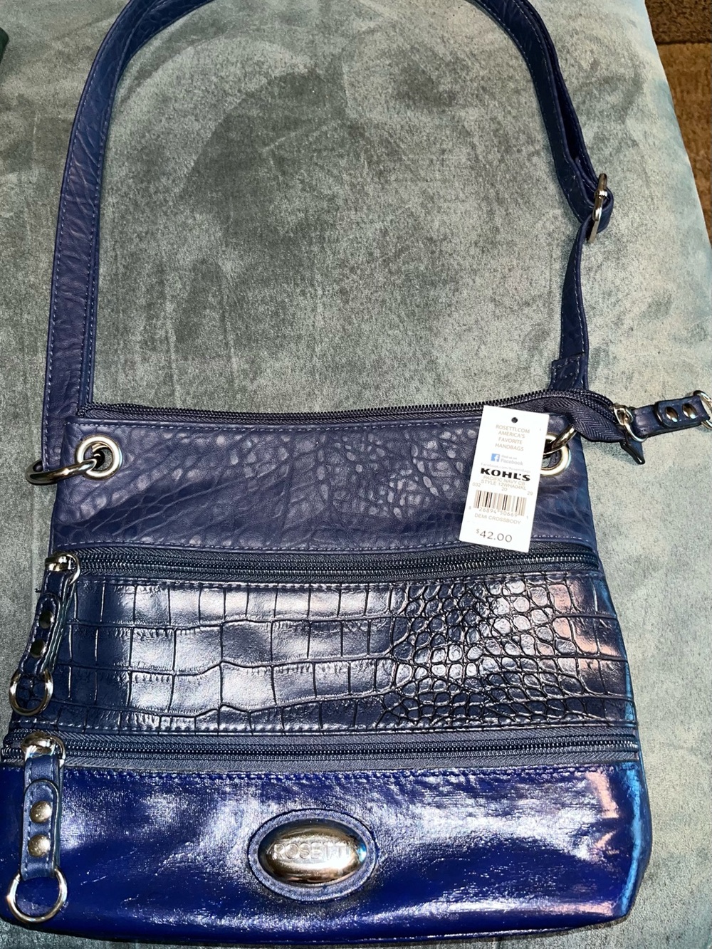 Kohl's Navy Blue Women's Crossbody Bag with Mixed Textures